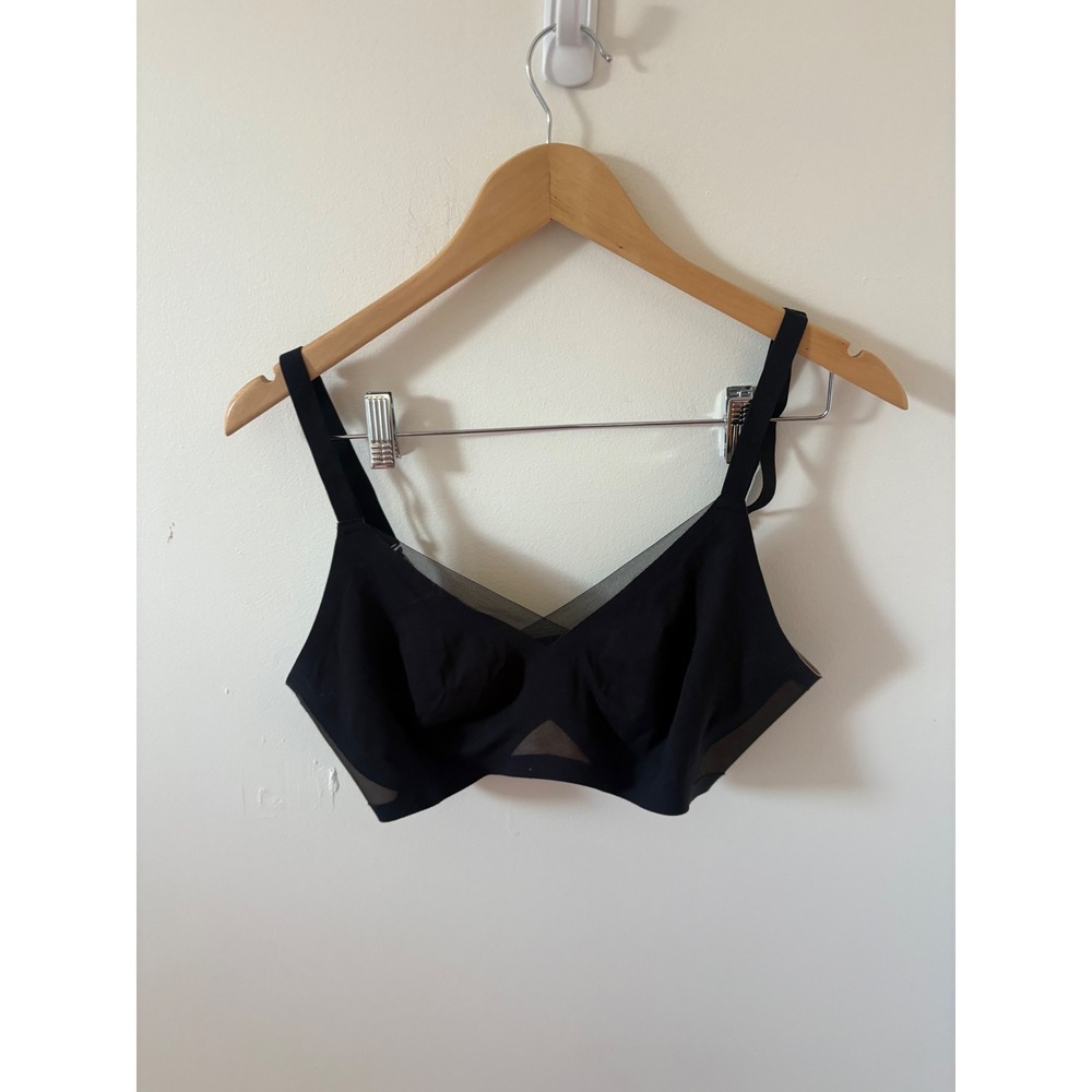 Honeylove Crossover Bra Black Wire-Free Mesh Trim Bralette Size M